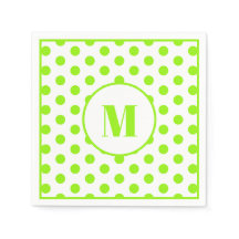 Polka Dot Monogramme initial Lime vert sur blanc