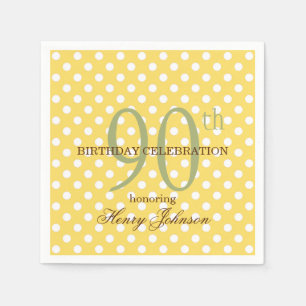 Serviette En Papier Polka jaune et blanc Point 90e Anniversaire Papier