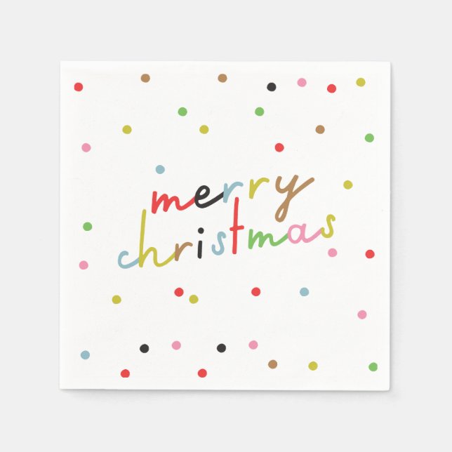 Serviette En Papier polka point COLORÉ retro Joyeux Fête de NOËL (Devant)