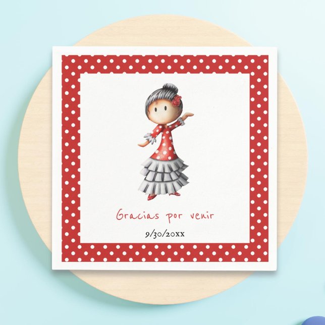 Serviette En Papier Polkda Dot Rouge Espagnol Sevillana Danseuse flame (Créateur téléchargé)