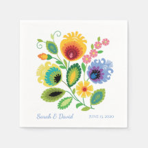 Polonais Fleurs folkloriques Mariage Jaune Napkin
