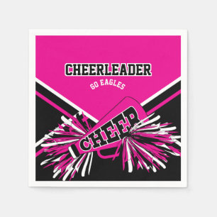 Serviette En Papier Pom-pom girl en rose chaud, blanc et noir