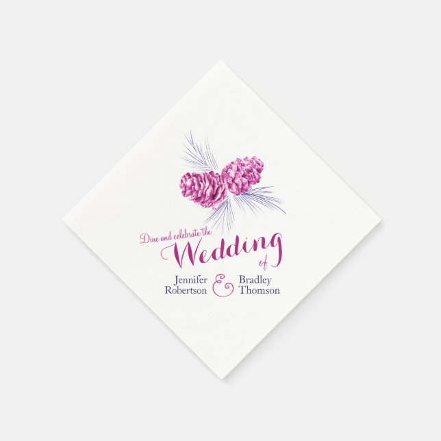 Serviette En Papier Pommes mauves cônes de pin bleu hiver mariage (Coin)