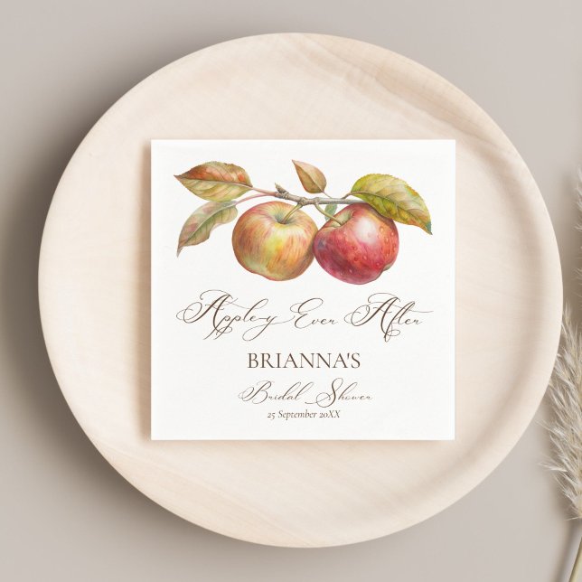Serviette En Papier Pommes pour toujours après la chute des pommes sho (Appley ever after apple fall bridal shower personalized monogrammed printed napkins table decor)