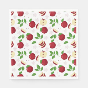 Serviette En Papier Pommes rouges, fleurs et Motif de verdure