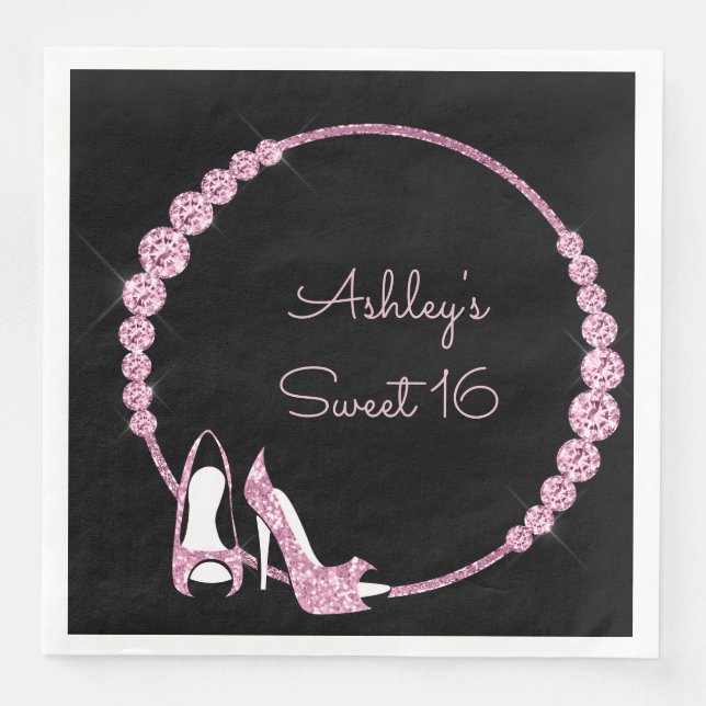 Serviette En Papier Pompes et diamants rose glam personnalisés (Devant)