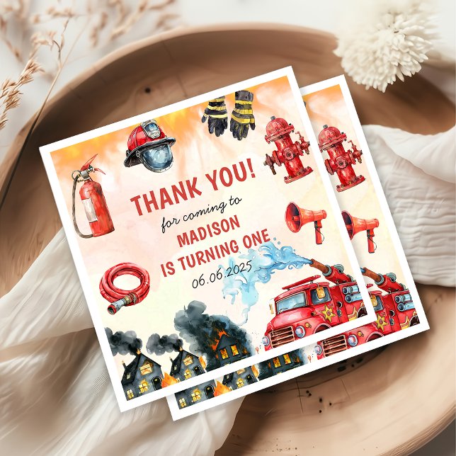Serviette En Papier Pompier Camion 1er fête d'anniversaire (Créateur téléchargé)