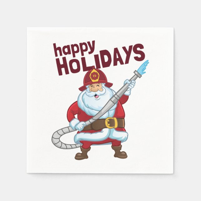 Serviette En Papier Pompiers Noël Père Noël Pompier (Devant)