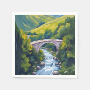 Serviette En Papier Pont de la rivière de montagne Paysage aquarelle v