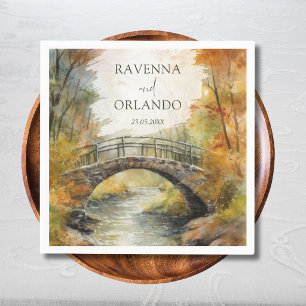 Serviette En Papier Pont de pierre rivière feuilles automne mariage