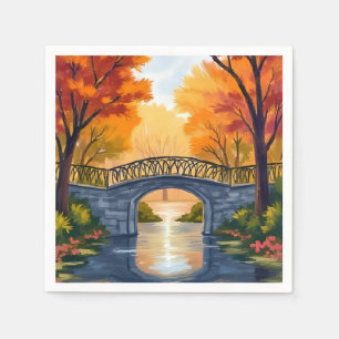 Serviette En Papier Pont du parc d'automne Aquarelle de feuillage d'