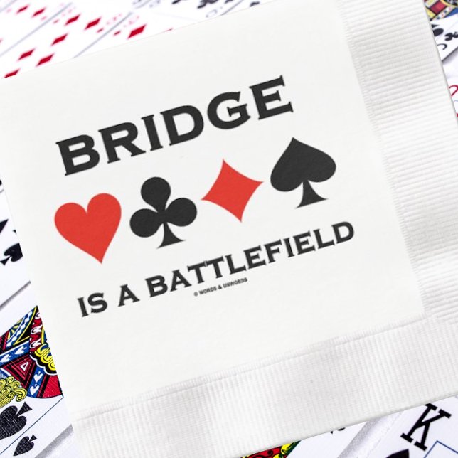 Serviette En Papier Pont Is A Battlefield (Paper napkin for any bridge-themed event featuring the 4 card suits & "Bridge Is A Battlefield")