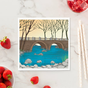 Serviette En Papier Pont Rustique En Pierre Sur Rivière Paysage nature