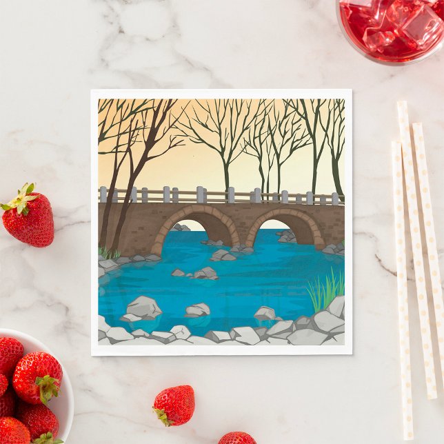 Serviette En Papier Pont Rustique En Pierre Sur Rivière Paysage nature (Créateur téléchargé)