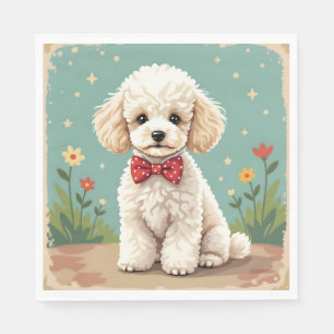 Serviette En Papier Poodle blanc adorable avec noeud papillon