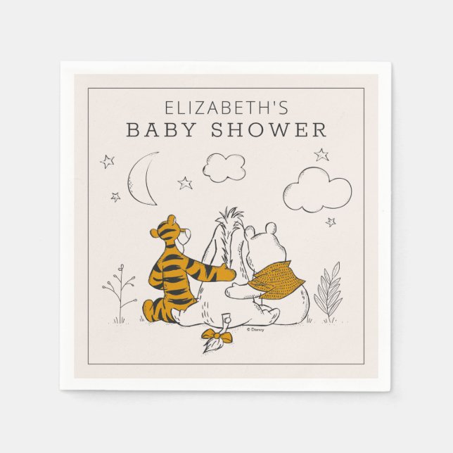 Serviette En Papier Pooh, Eeyore & Tigger | Baby shower Lune et étoile (Devant)