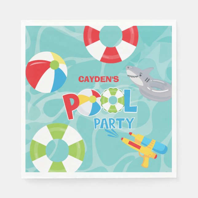 Serviette En Papier Pool Party Boy Birthday Shark Flotte (Devant)