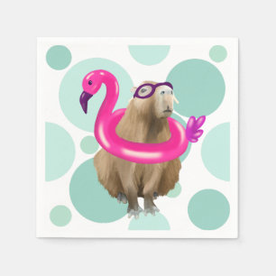 Serviette En Papier Pool Party Cute Capybara Avec Flotte Flamant rose 