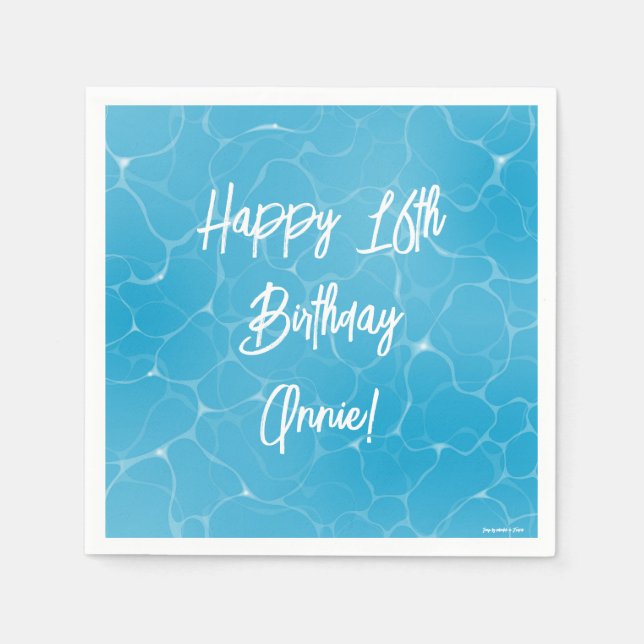 Serviette En Papier Pool Party Sweet 16 Eau Bleu Minimaliste Anniversa (Devant)
