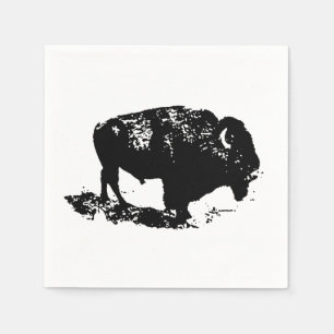 Serviette En Papier Pop Art Black White Buffalo Bison Silhouette