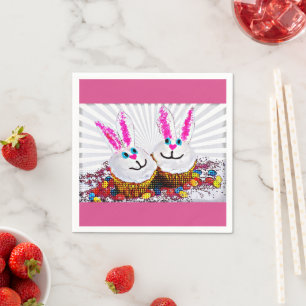 Serviette En Papier Pop Art Pâques Bunny Cupcakes