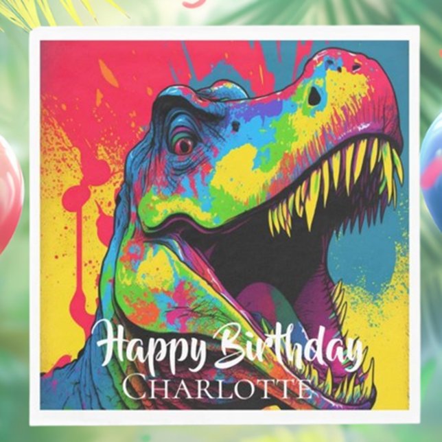 Serviette En Papier Pop Art Rose T-Rex Anniversaire (Make your celebration unforgettable with our T-Rex Birthday Napkins!)