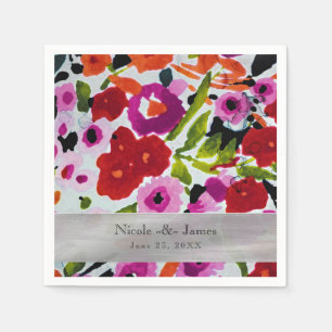 Serviette En Papier Pop of Bold Color Inky Watercolor Flowers