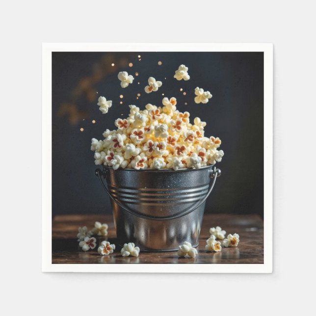 Serviette En Papier Popcorn qui explose dans un seau métallique (Devant)