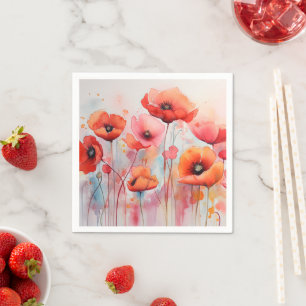 Serviette En Papier Poppies d'aquarelle rouge dans un champ