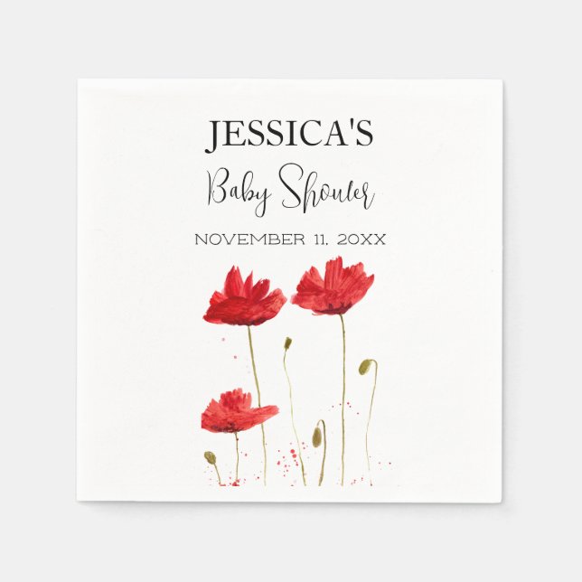 Serviette En Papier Poppies Fleurs Pavot Baby shower fille Fleur sauva (Devant)