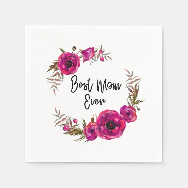 Serviette En Papier Poppies florales rose Fuchsia Wreath Meilleure mam (Devant)