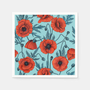 Serviette En Papier Poppies, rouge et bleu sur le bleu de la piscine