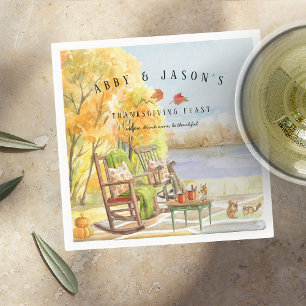 Serviette En Papier Porche d'automne rustique   Thanksgiving