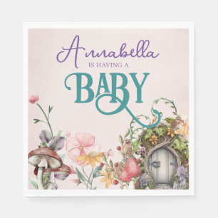 Serviette En Papier Porte de jardin arboré de forêt enchantée sur rose