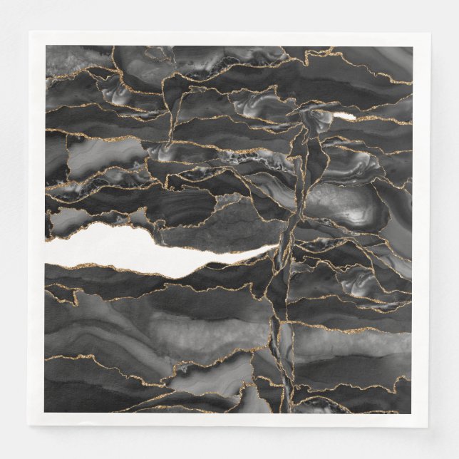 Serviette En Papier Porte de Parties scintillant noir et or (Devant)