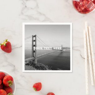 Serviette En Papier Porte d'or de San Francisco Vintage noir et blanc