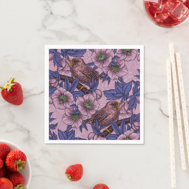 Serviette En Papier Porté et hélico, rose et violet (En situation)