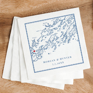 Serviette En Papier Portland Maine Casco Bay Carte Marine Mariage élég