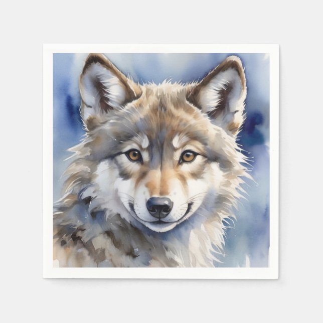 Serviette En Papier Portrait d'aquarelle Wolf (Devant)