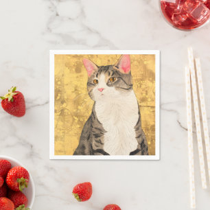 Serviette En Papier Portrait de chat blanc gris vintage