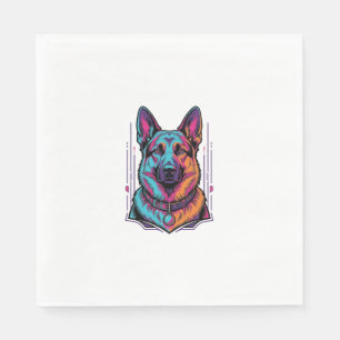 Serviette En Papier Portrait de chien néon Gravure vintage Graphique_1