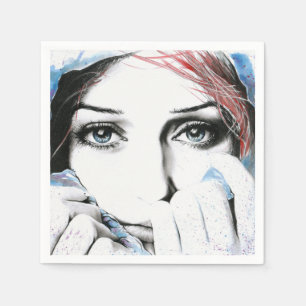 Serviette En Papier Portrait de fille Joli yeux aquarelle peinture art