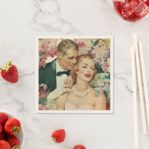 Serviette En Papier Portrait de mariage vintage, mariée rétro et chamb