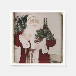 Serviette En Papier Portrait de Père Noël vintage Noël Fêtes