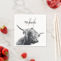 Portrait de vache Highland premier monogramme noir
