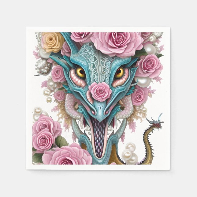 Serviette En Papier Portrait d'une belle tête de dragon rose lunatique (Devant)