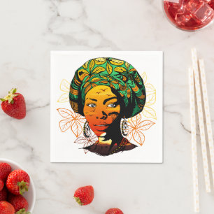 Serviette En Papier Portrait féminin africain avec coucher de soleil