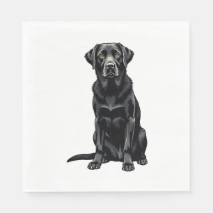 Serviette En Papier Portrait Illustré de Chien Labrador Retriever Noir