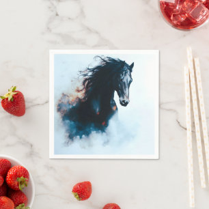 Serviette En Papier Portrait minimaliste de cheval noir de course