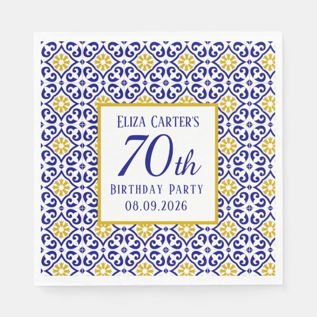 Serviette En Papier Portugais Carreaux Bleu 70e anniversaire Méditerra (Devant)